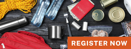 Image of survival kit with REGISTER NOW text