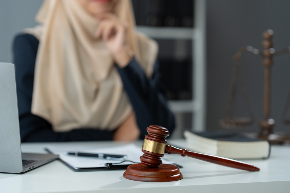 Image of a gavel on a desk.