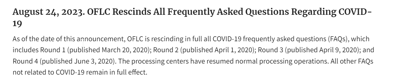 DOL OFLC released round three of frequently asked questions regarding COVID-19.