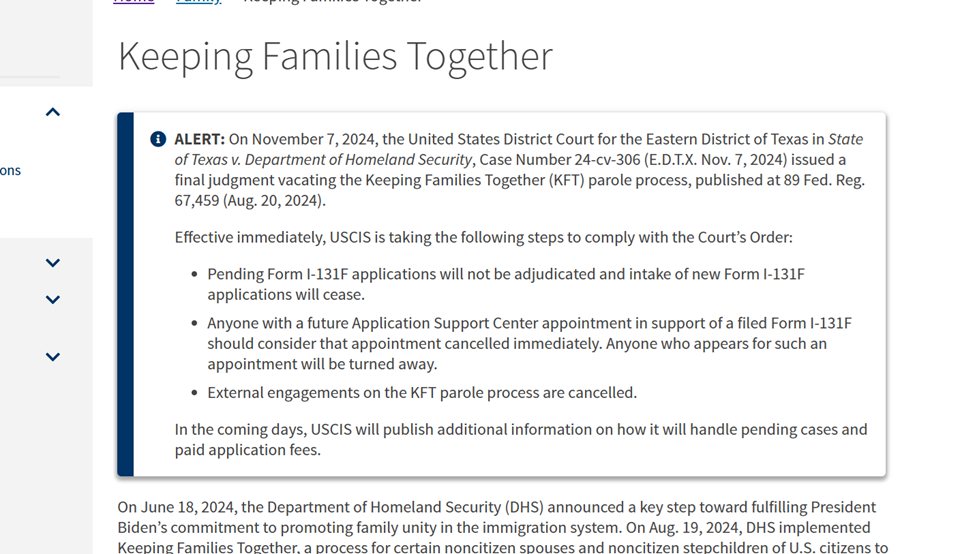 Screenshot of USCIS website